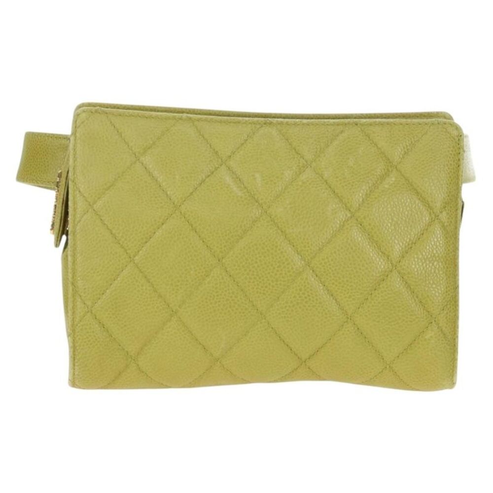Chanel Vintage Zip Belt Quilted Caviar Yellow Leather Shoulder Bag Bag